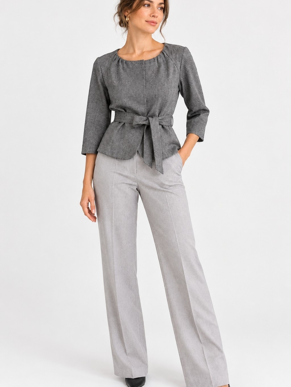 Signature by Larry Levine Gray Tie-Waist Blazer